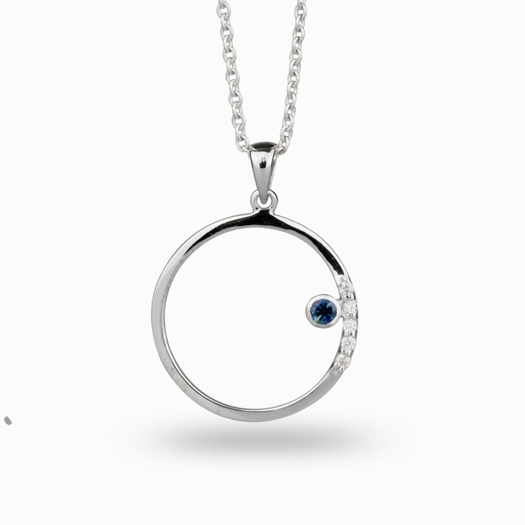 Circle silver band with Sapphire & Diamond necklace