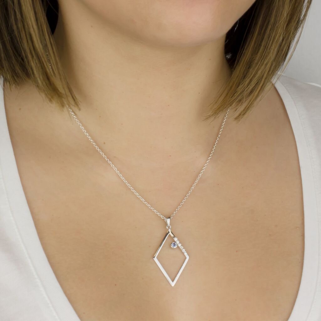 Diamante: Sapphire & Diamond Pendant on Model