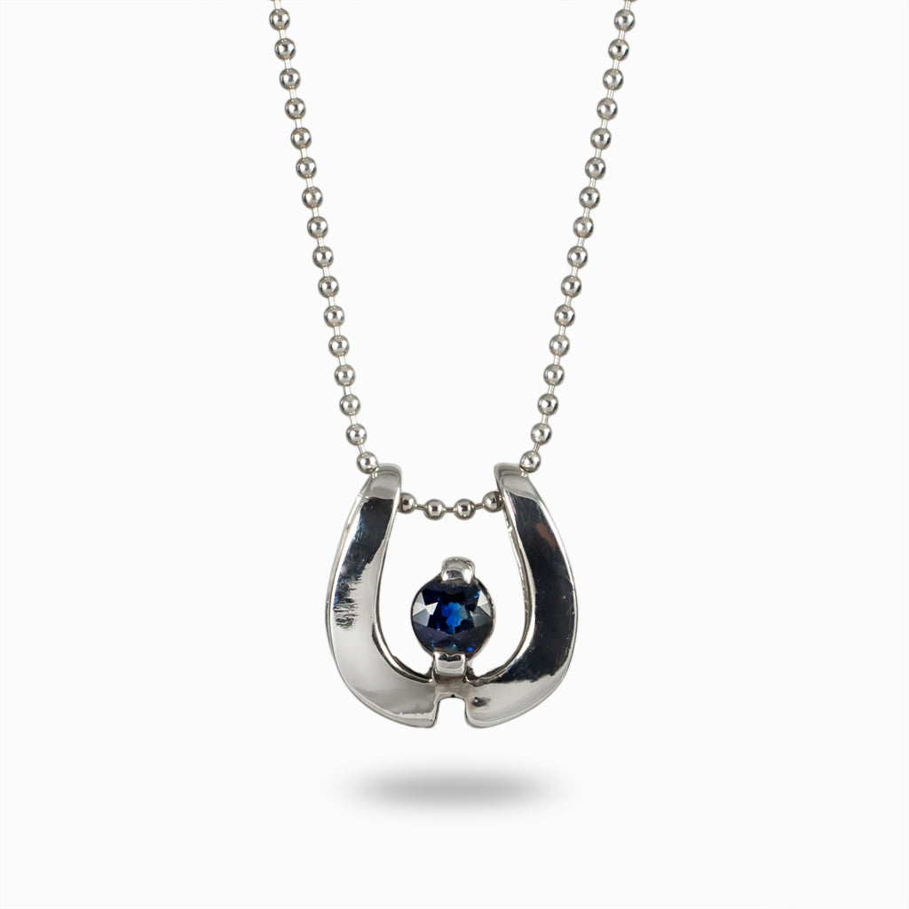 Sterling Silver Horseshoe Faceted Sapphire Necklace