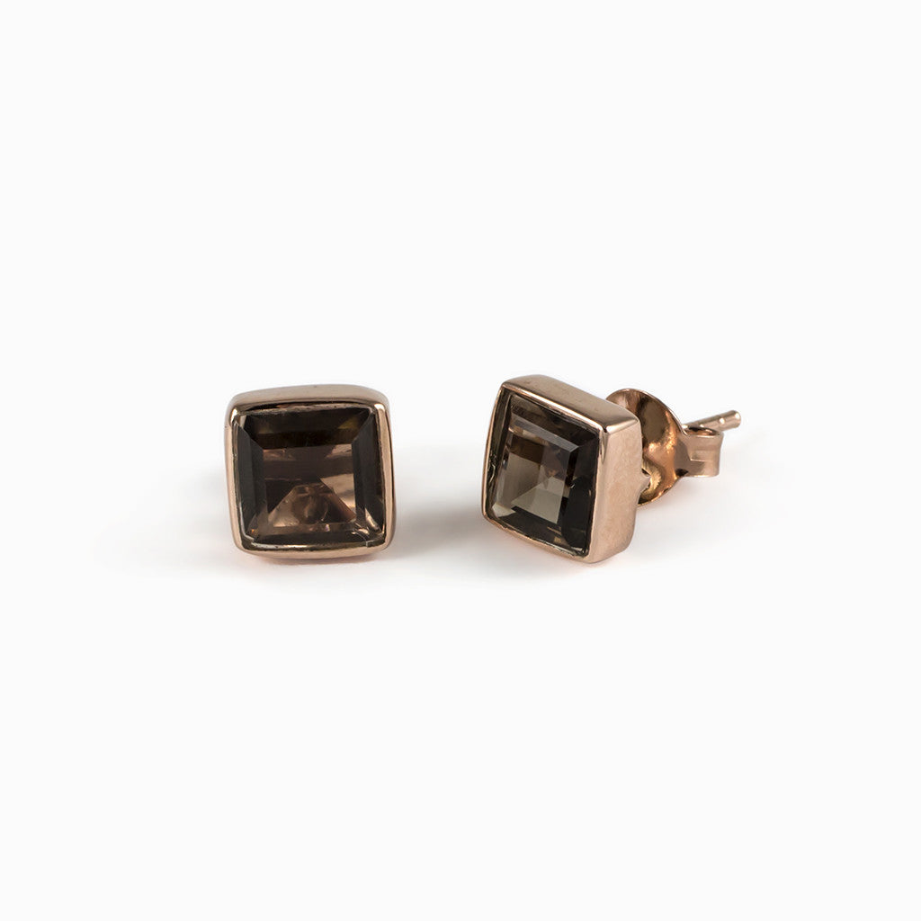 Smokey Quartz Stud Earrings from the Made In Earth Made Gold Collection in 14k Rose Gold 