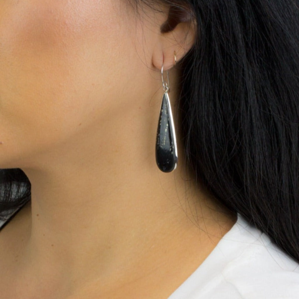 Swiss Pyrite Drop Earrings on Model