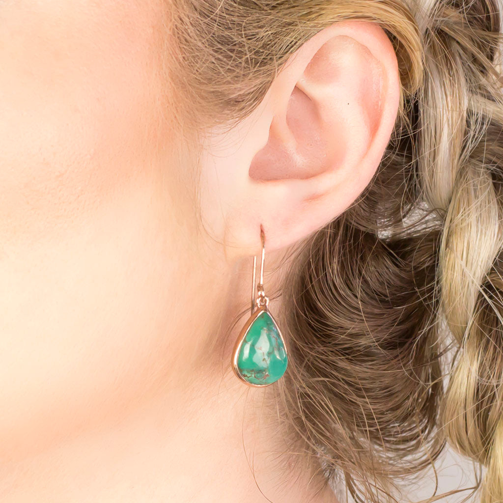 Tibetan Turquoise Drop Earrings on Model
