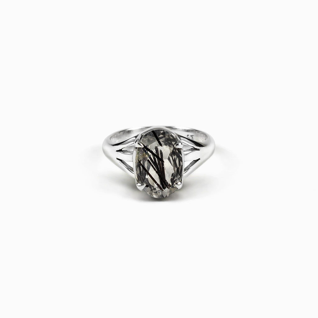 Clear Tourmalinated Quartz Ring with Black cuts Made in Earth