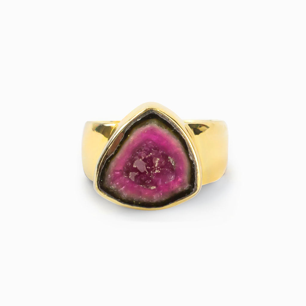 Green White Pink Watermelon Tourmaline Ring Made in Earth