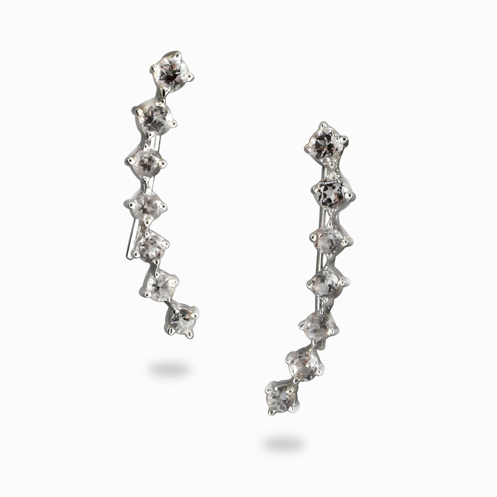 White Topaz Ear Climber Earrings