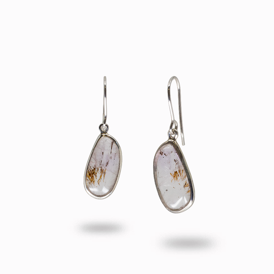 rutilated quartz cabochon drop earrings