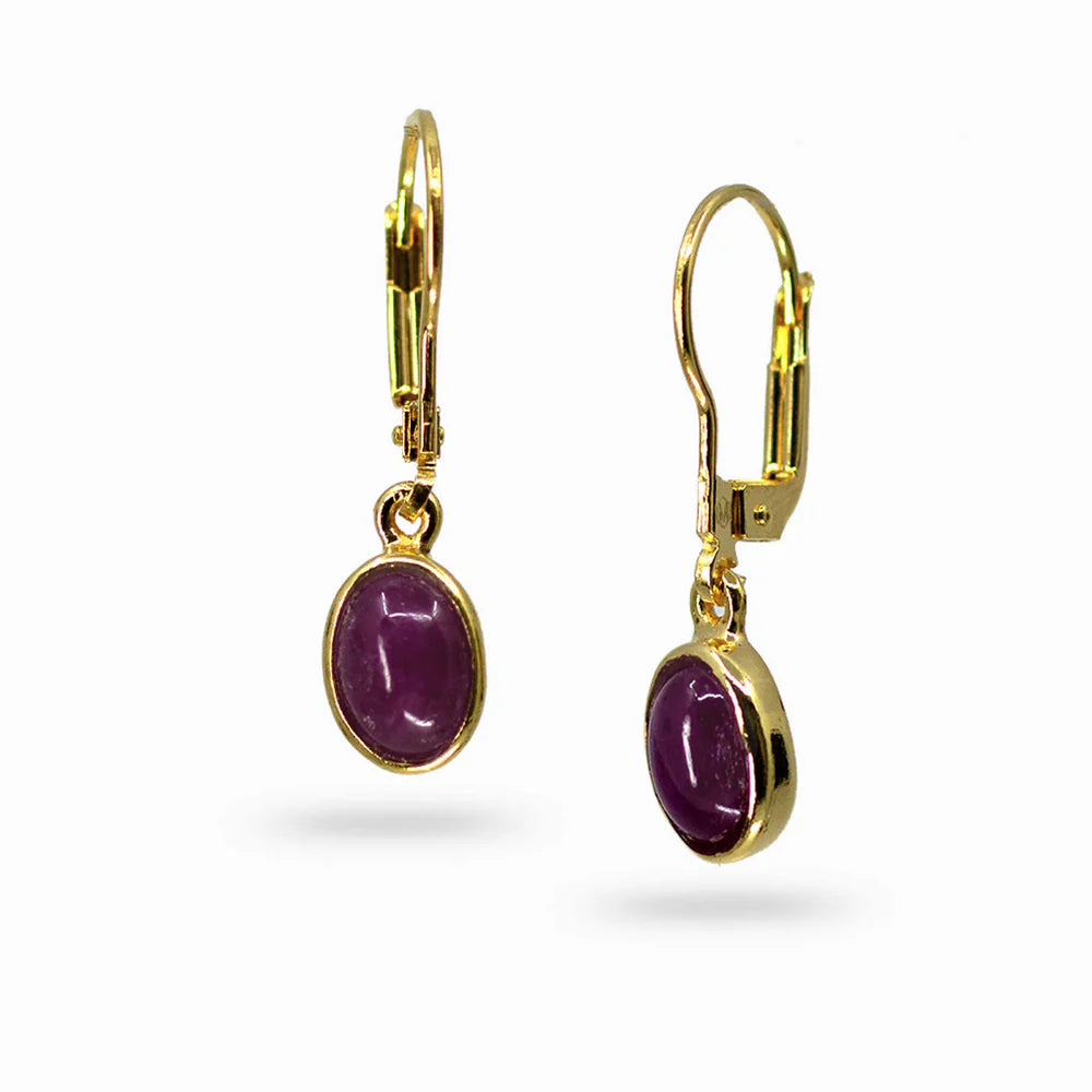 ruby drop earrings gold vermeil oval cabochon ruby dangle earrings