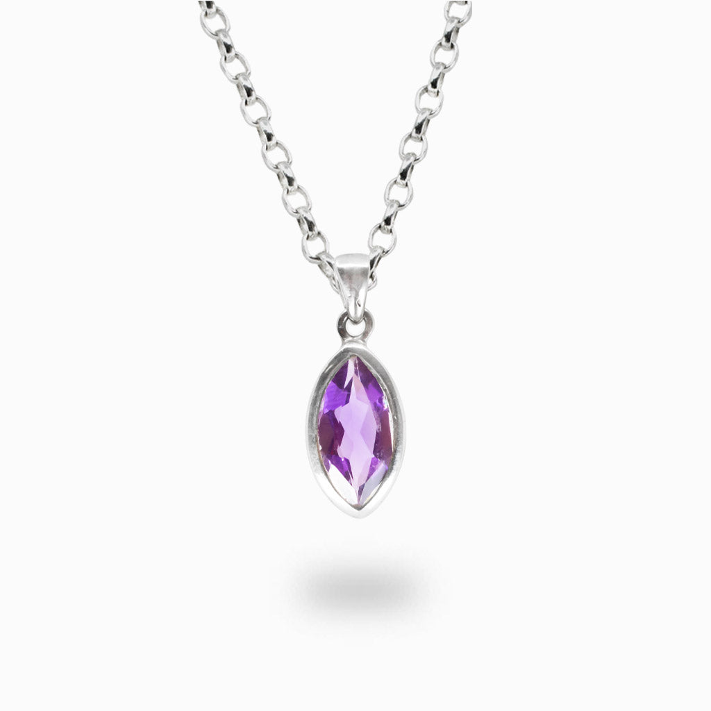 Marquise faceted amethyst necklace in sterling silver