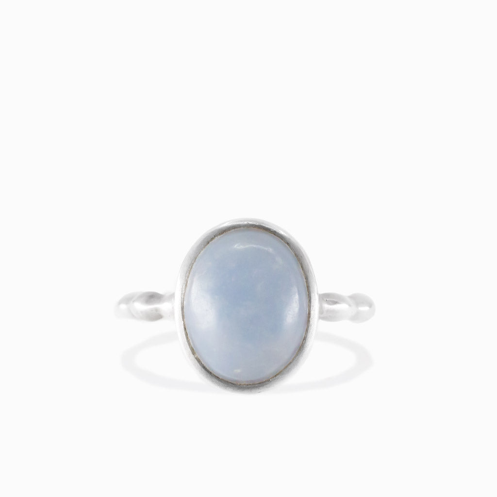 Oval angelite cabochon ring in sterling silver