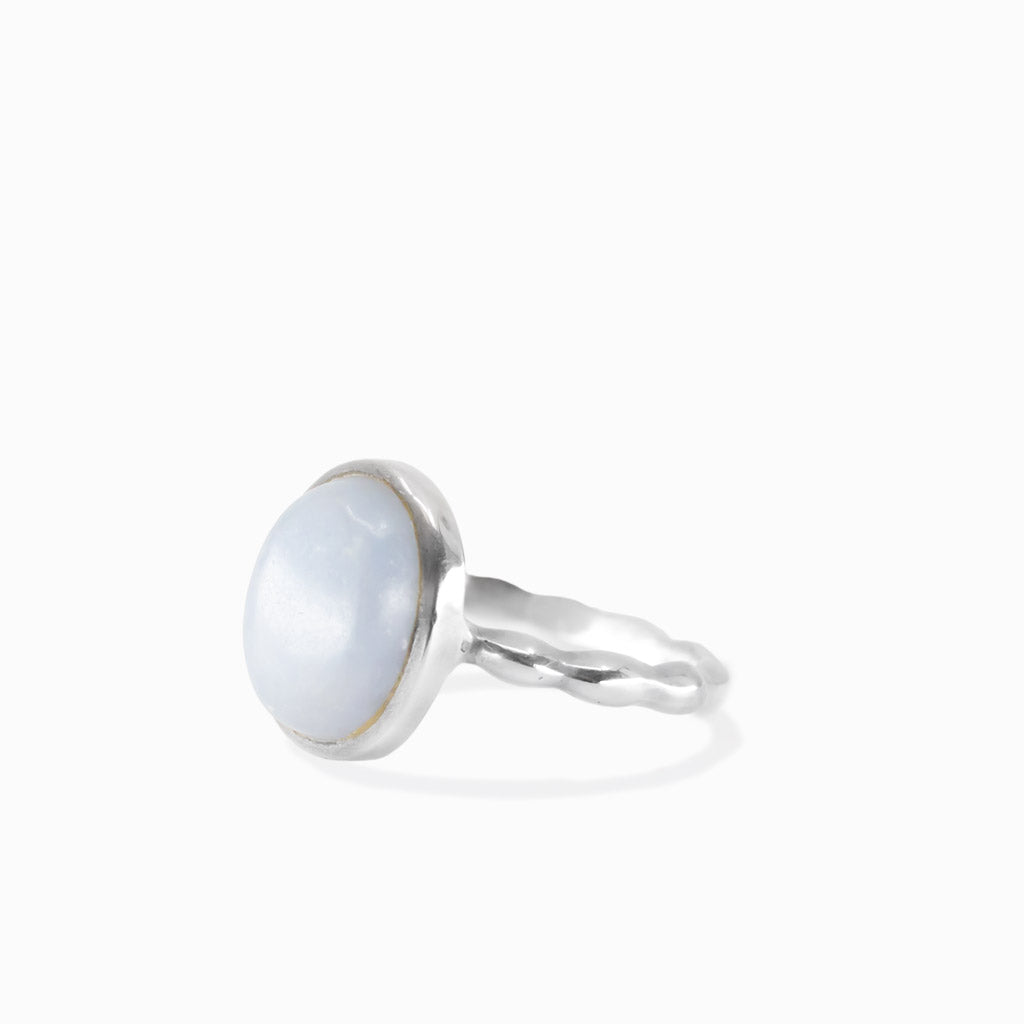 Oval angelite cabochon ring in sterling silver