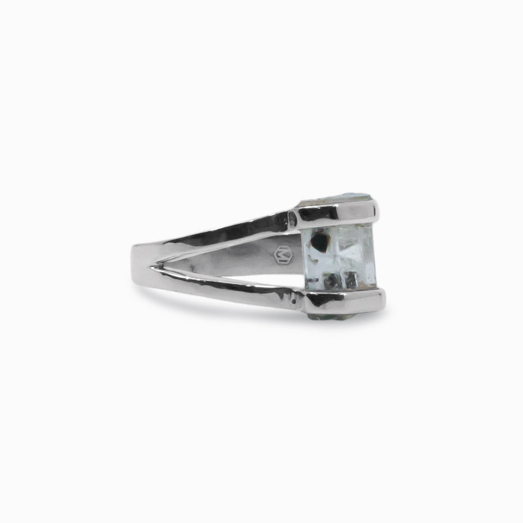 faceted pencil shaped Black Tourmaline and Aquamarine ring