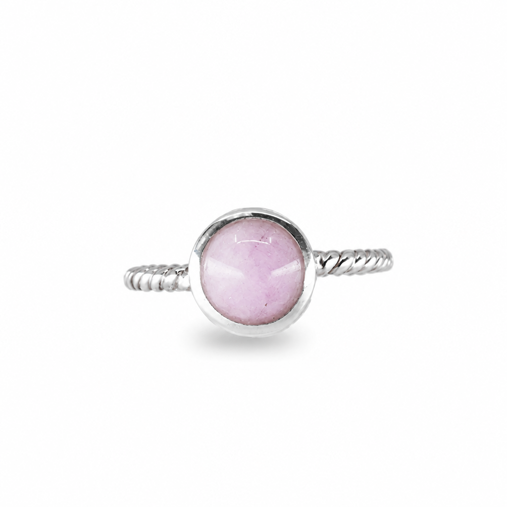 Pink kunzite ring set in sterling silver with soft blush tones