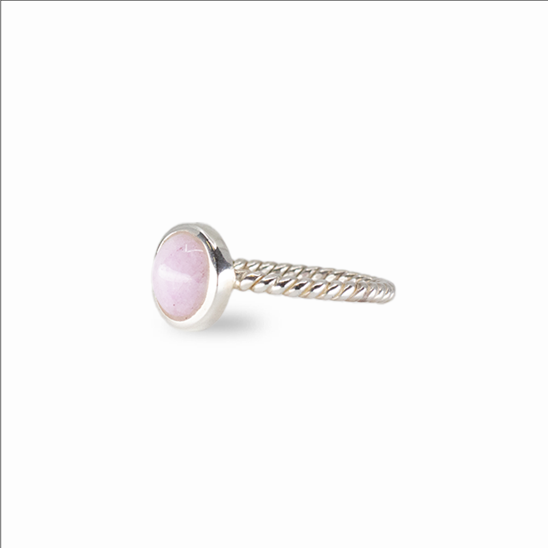 Pink kunzite ring set in sterling silver with soft blush tones