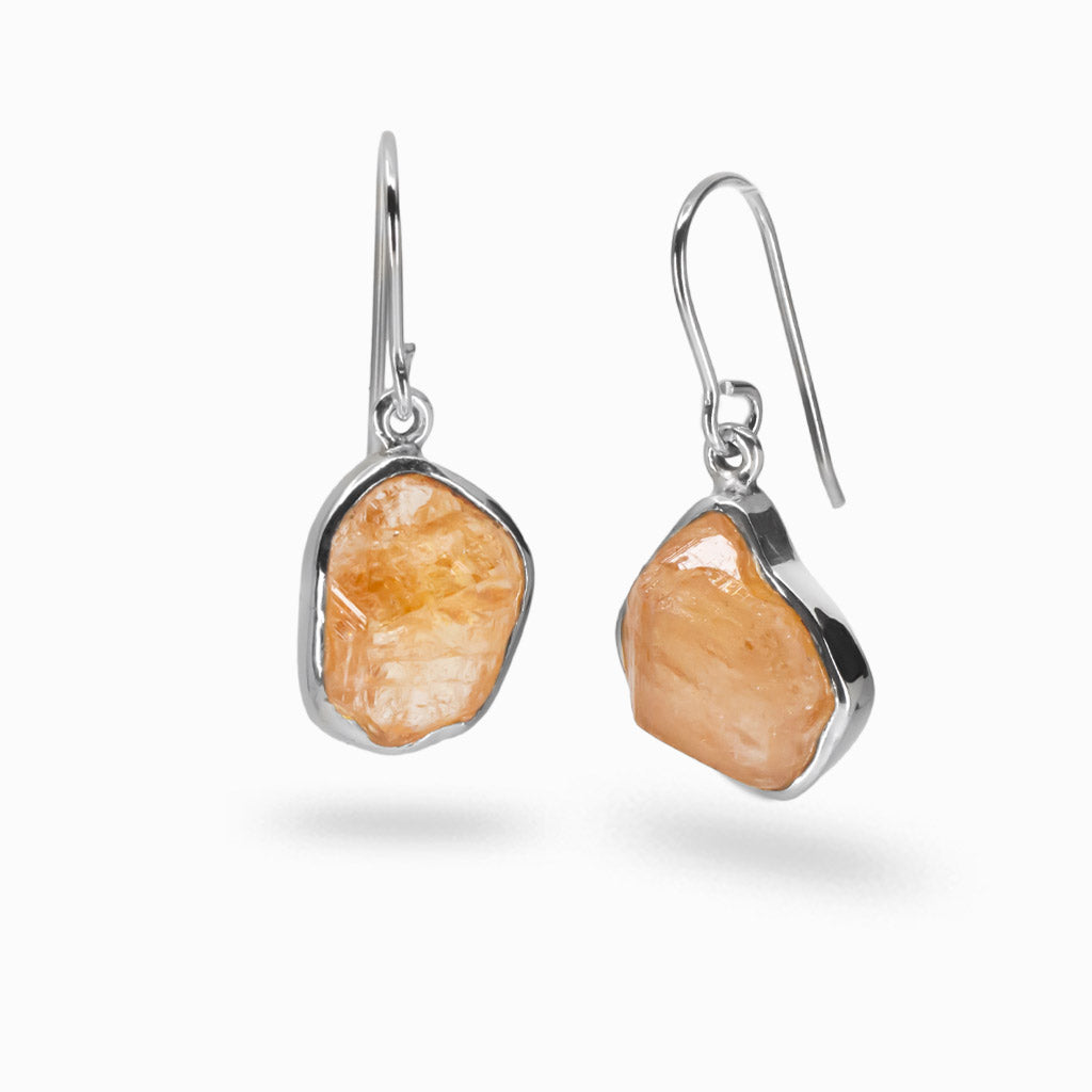 Raw Grossular Garnet earrings with golden orange natural stone set in sterling silver hooks