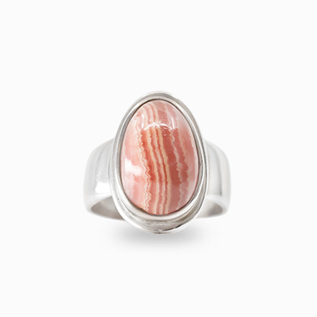 Oval Pink Tourmaline cabochon ring set in polished 925 sterling silver.