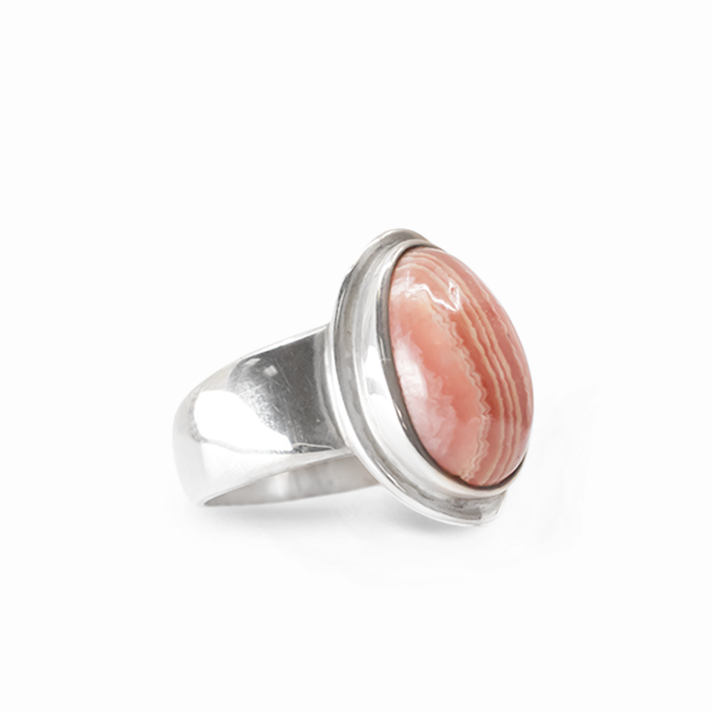 Oval Pink Tourmaline cabochon ring set in polished 925 sterling silver.