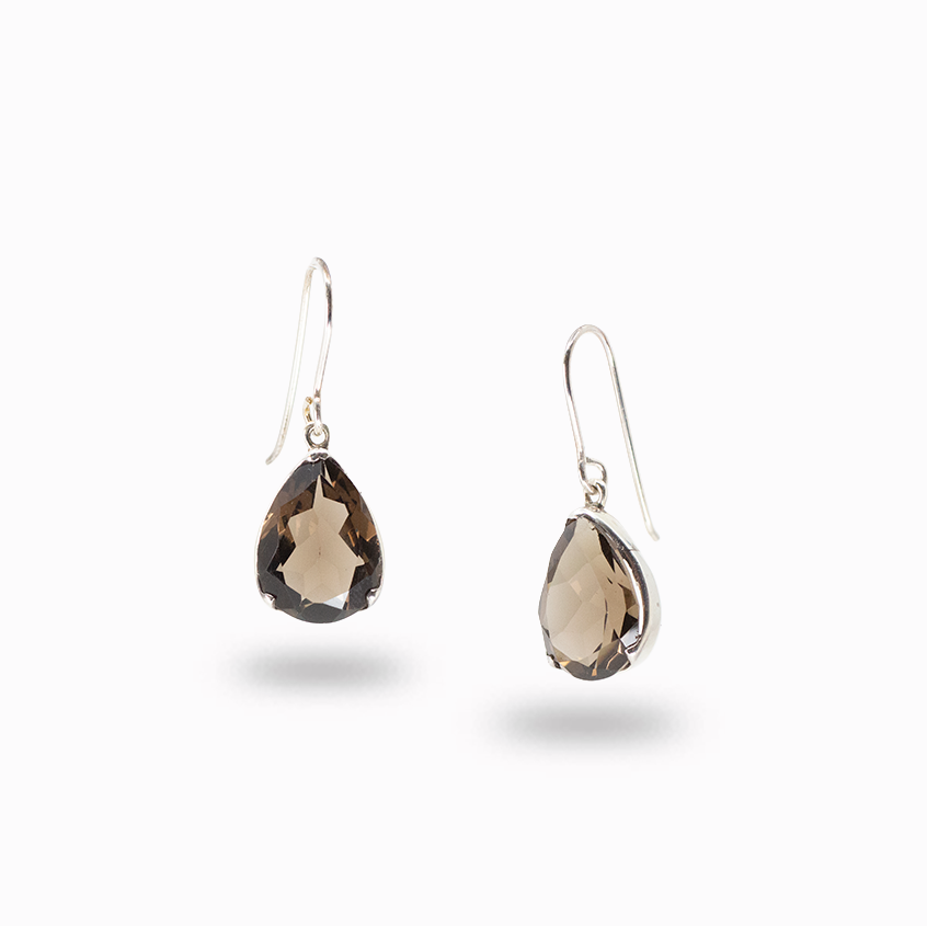 Pear shaped smokey quartz earrings in sterling silver