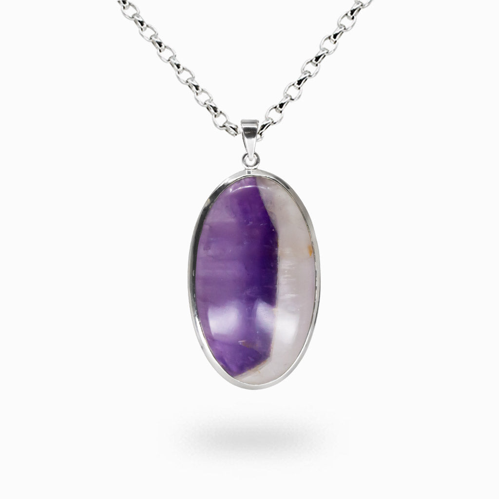 Chevron amethyst necklace with purple amethyst and quartz cabochon set in sterling silver. | MADE IN EARTH