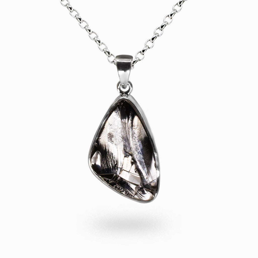 Raw black Shungite necklace set in sterling silver. Known for grounding, protection, and shielding energy. A bold, earthy statement piece.. | MADE IN EARTH