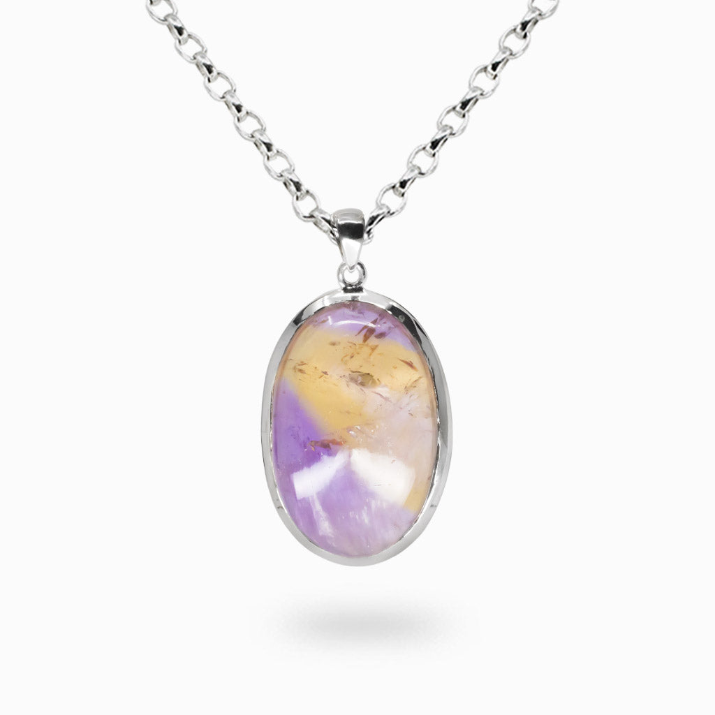 ametrine oval cabochon necklace purple yellow quartz sterling silver pendant