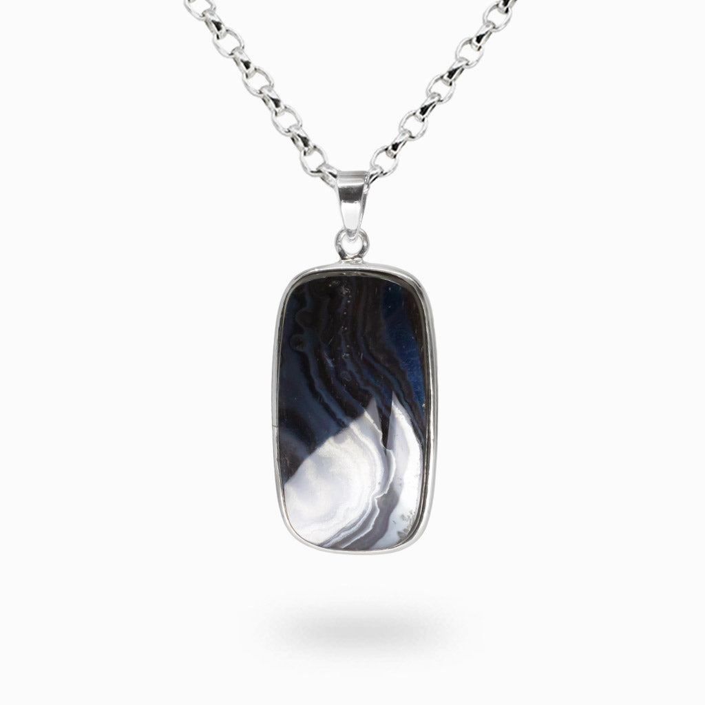 CABOCHON PSILOMENE RECTANGULAR NECKLACE STERLING SILVER 