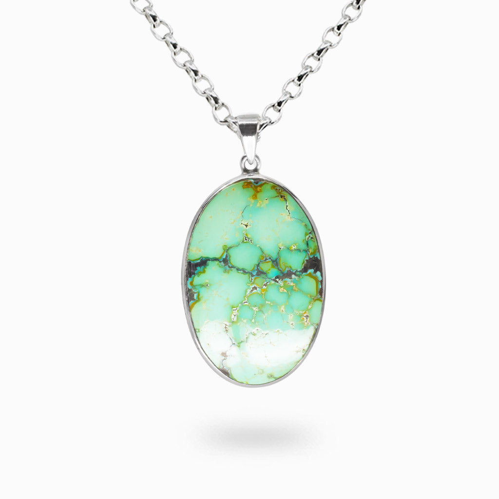 CABOCHON OVAL TIBERTAN TURQUOISE BEZEL PENDANT STERLING SILVER  | MADE IN EARTH
