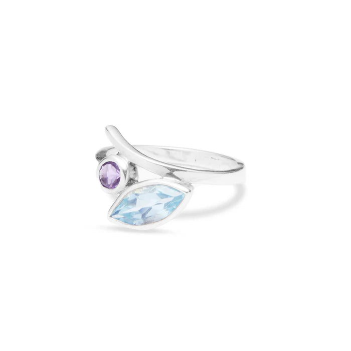 amethyst and blue topaz ring sterling silver purple quartz sky blue gemstone marquise ring