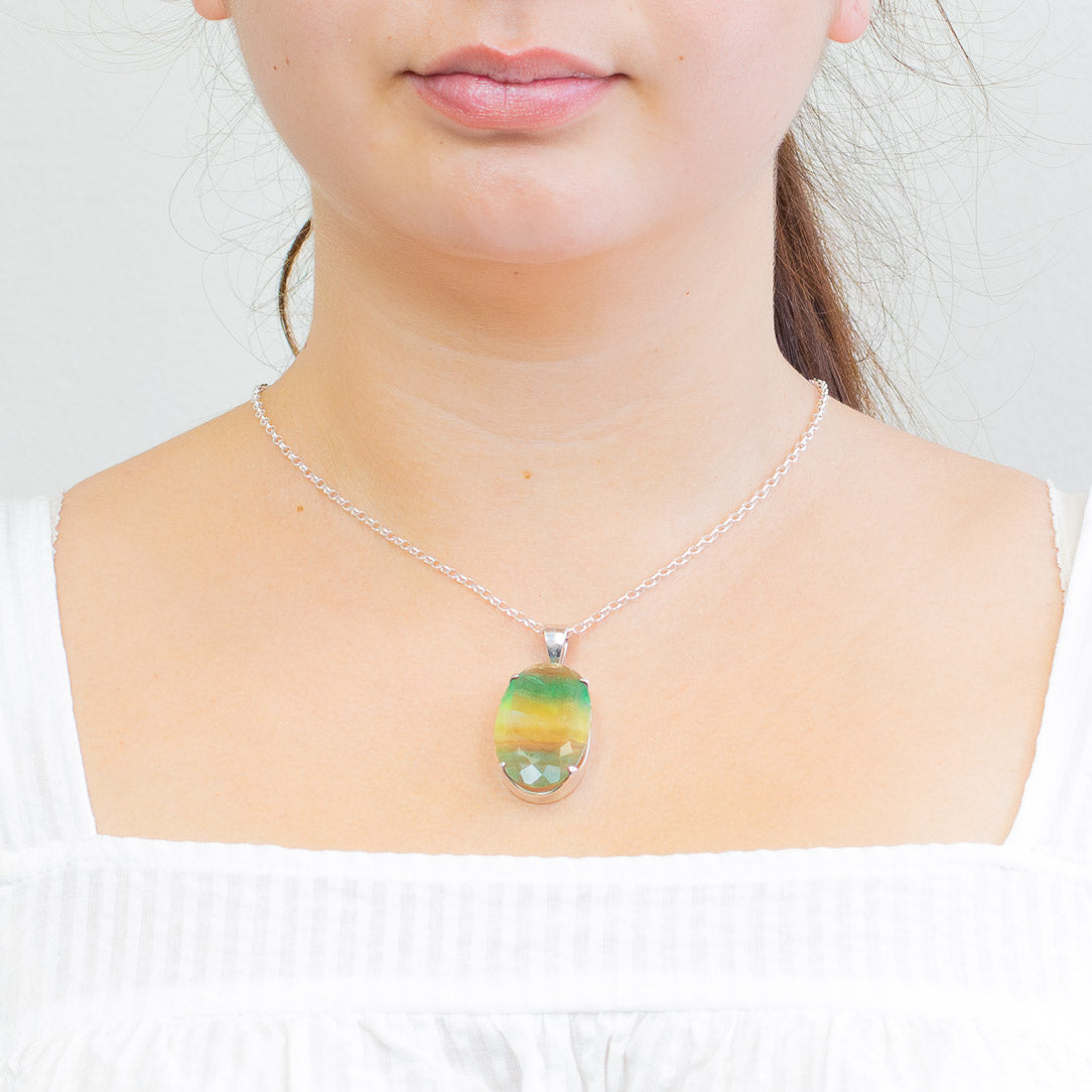 FLUORITE FACETED OVAL CLAW NECKLACE MADE IN EARTH