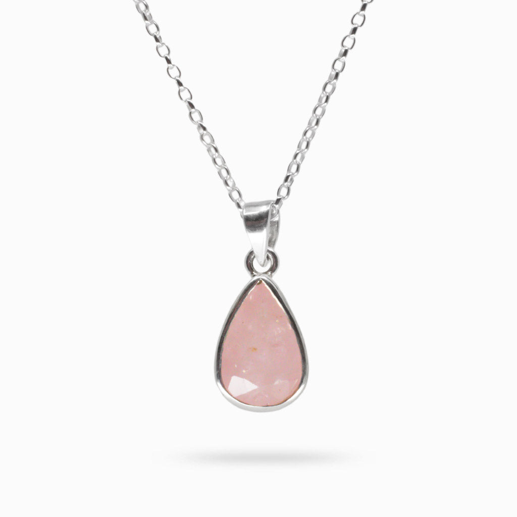 FACETED PINK MORGANITE TEAR NECKLACE WITH FILAGREE BEZEL STERLING SILVER | MADE IN EARTH 