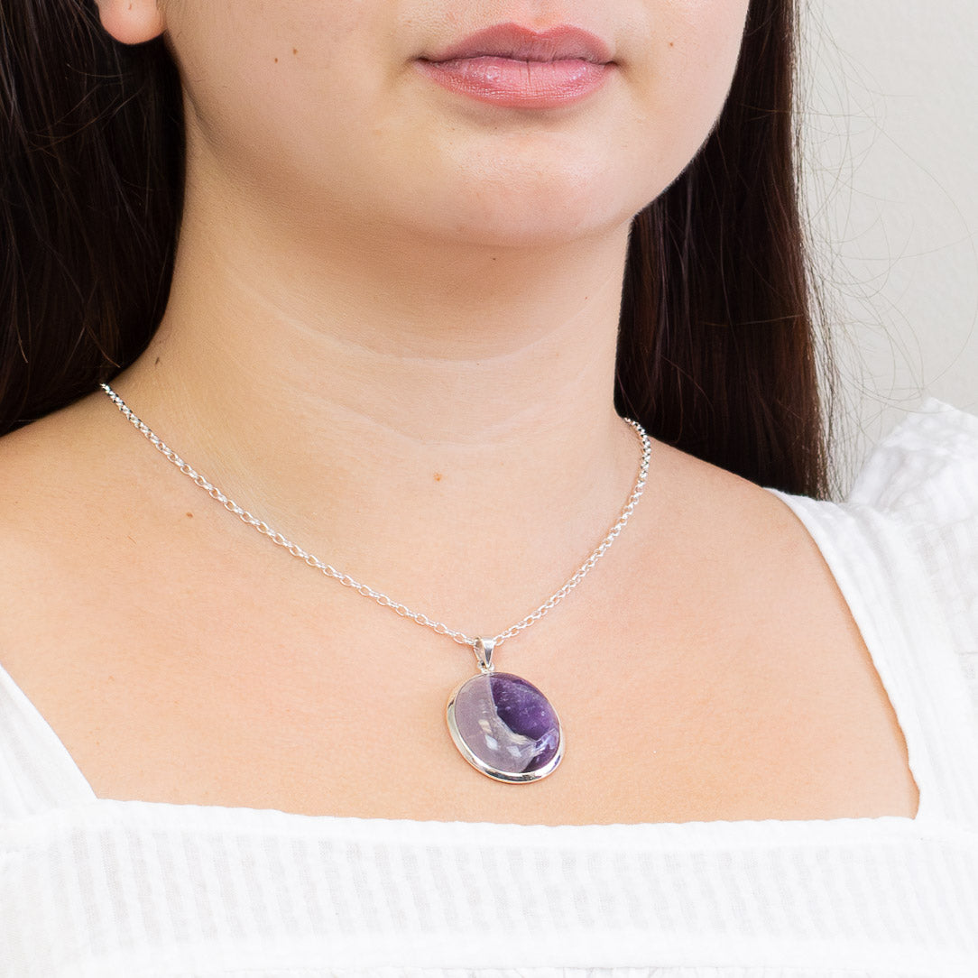 CABOCHON CHEVRON AMETHYST BEZEL NECKLACE STERLING SILVER | MADE IN EARTH