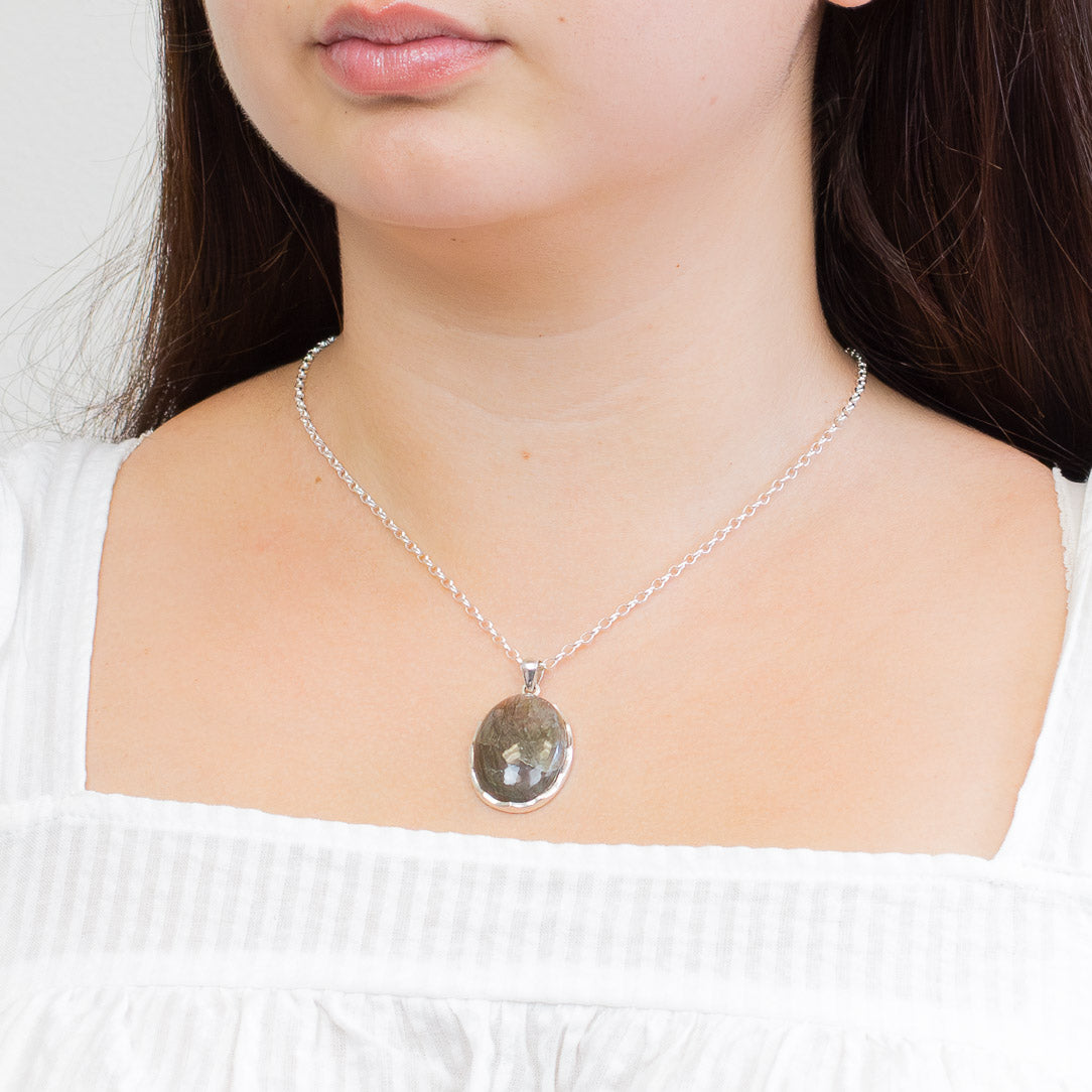 PURPLE LABRADORITE CABOCHON NECKLACE STERLING SILVER| MADE IN EARTH 