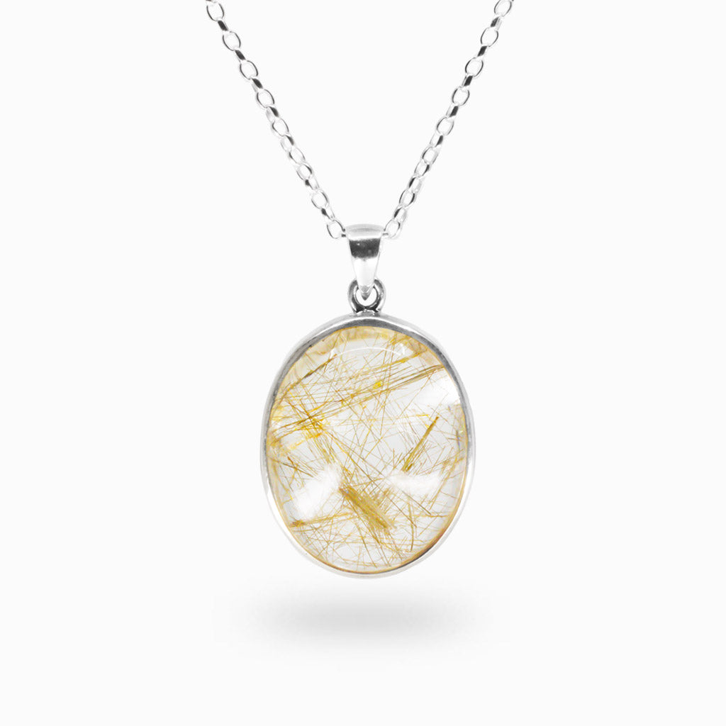 CABOCHON GOLDEN RUTILATED OVAL BEZEL NECKLACE 