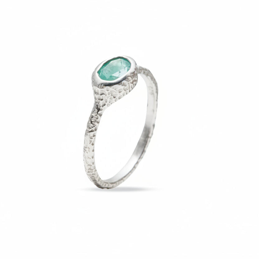 FACETED EMERALD RING STERLING SILVER 