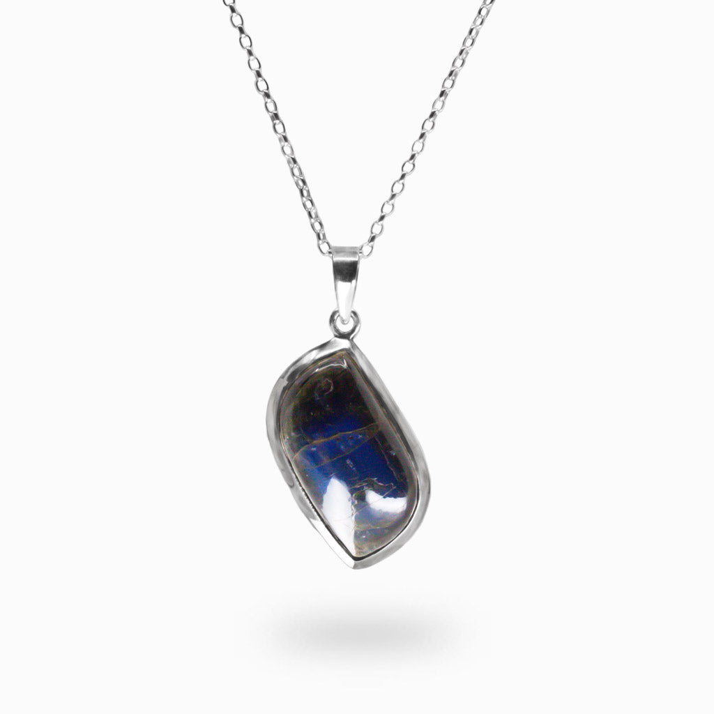 CABOCHON SPECTROLITE NECKLACE STERLING SILVER MADE IN EARTH