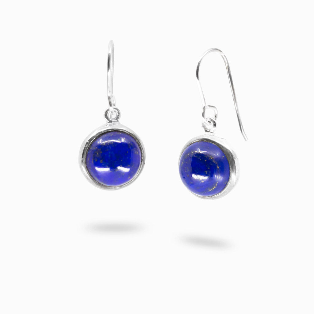 Round lapis lazuli drop earrings in sterling silver