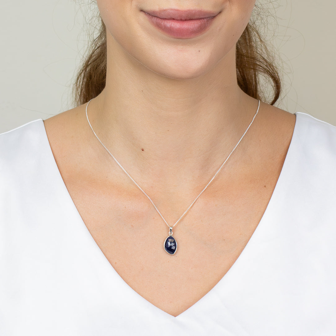 Faceted organic sapphire necklace in sterling silver