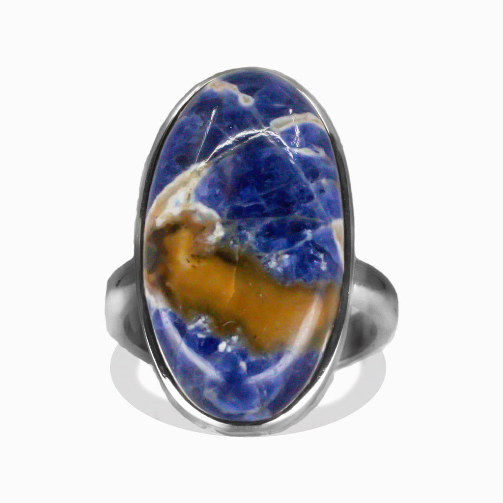 CABOCHON OVAL SODALITE BEZEL STERLING SILVER RING | MADE IN EARTH