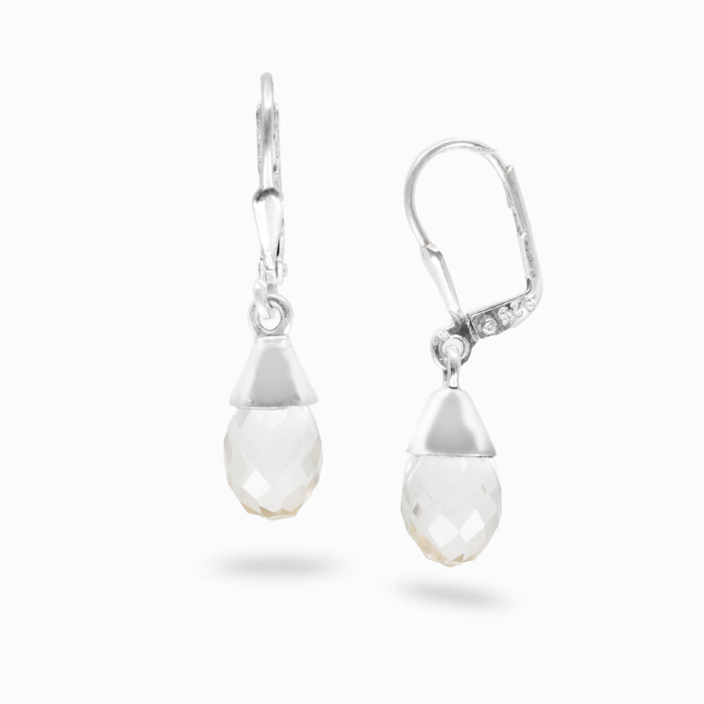 Faceted clear quartz briolette drop earrings in sterling silver