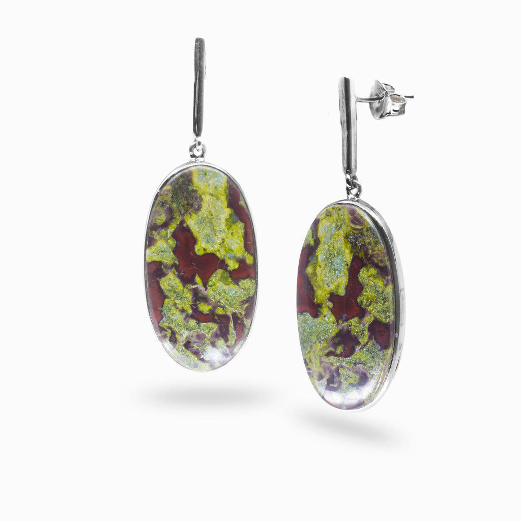 CABOCHON DRAGONS BLOOD JASPER STUD DROP EARRINGS STERLING SILVER | MADE IN EARTH 