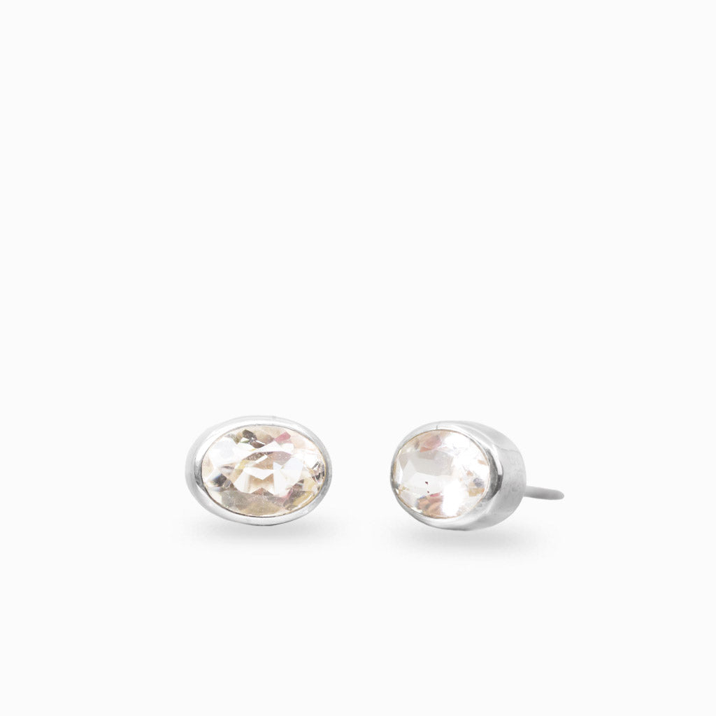 Faceted clear quartz stud earrings in sterling silver