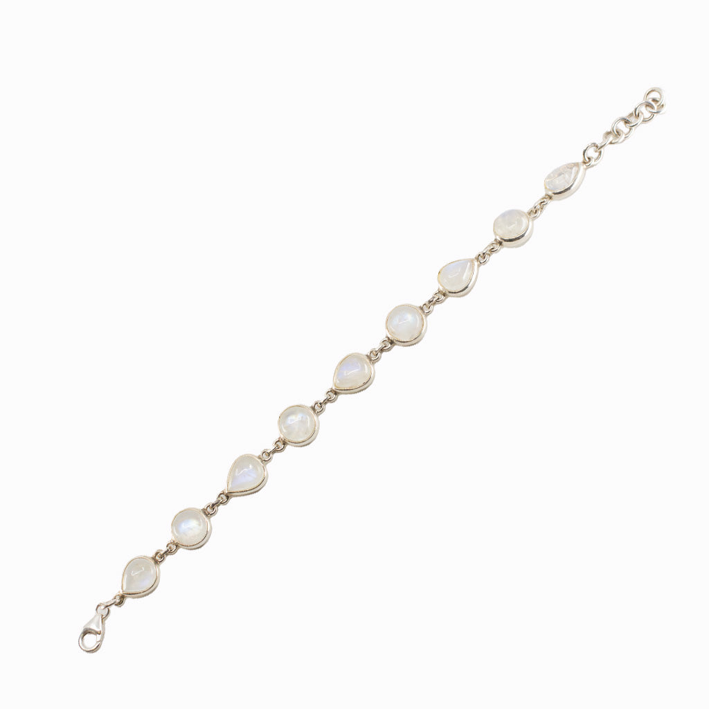 Rainbow Moonstone oval cabochon bracelet in sterling silver.