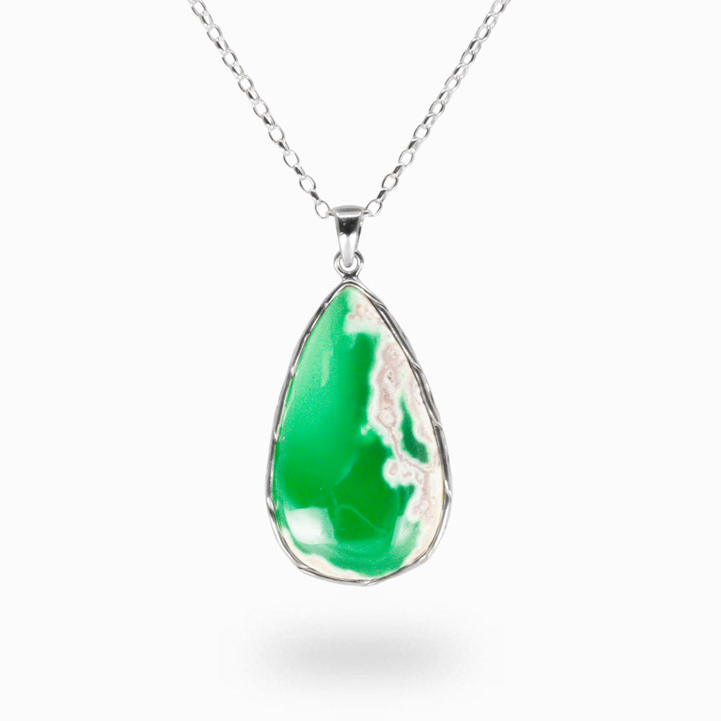 TEAR SHAPE VARISCITE CABOCHON NECKLACE IN STERLING SILVER | MADE IN EARTH