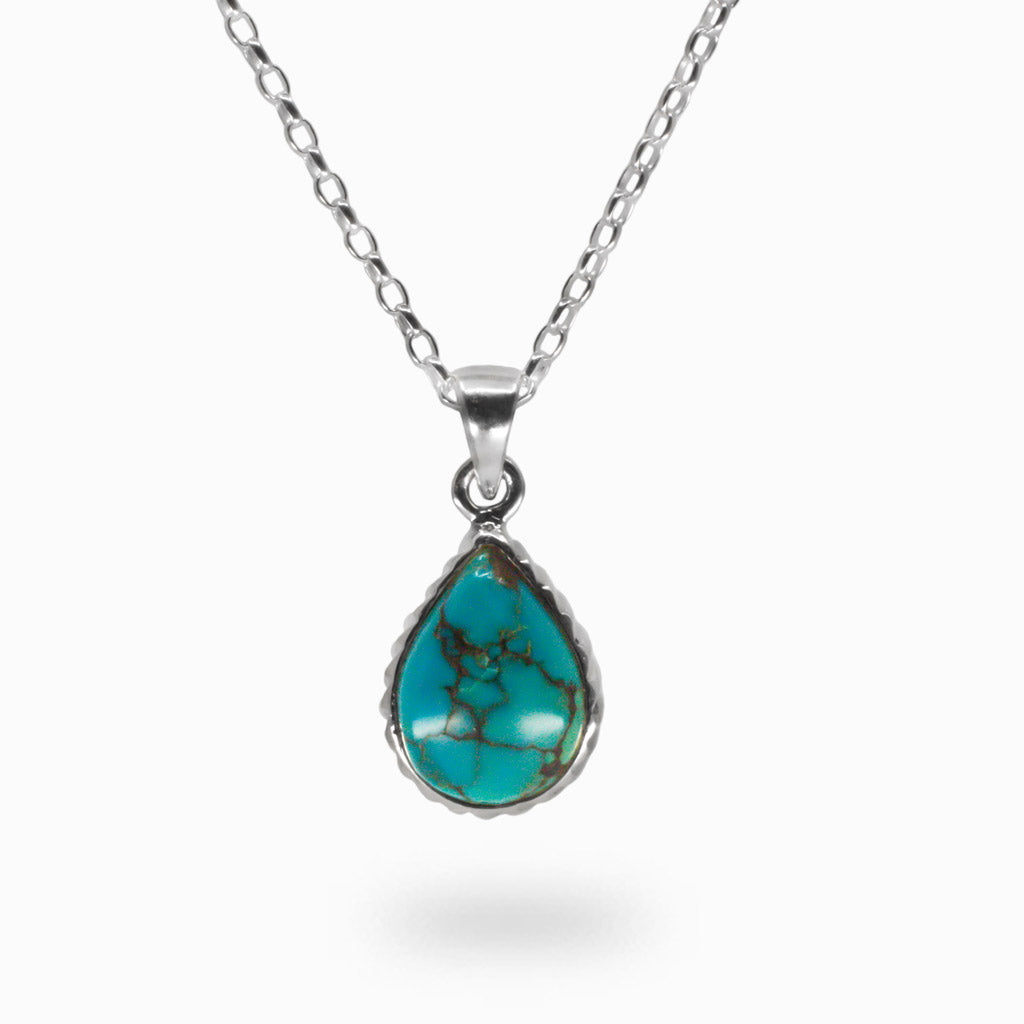 TEAR SHAPE TIBETAN TURQUOISE BEZEL NECKLACE MADE IN EARTH 