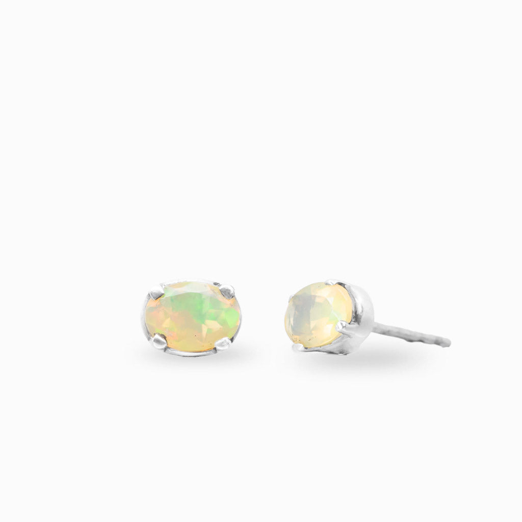 Faceted precious opal stud earrings in sterling silver