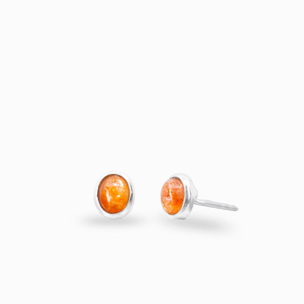 Oval sunstone cabochon stud earrings in sterling silver