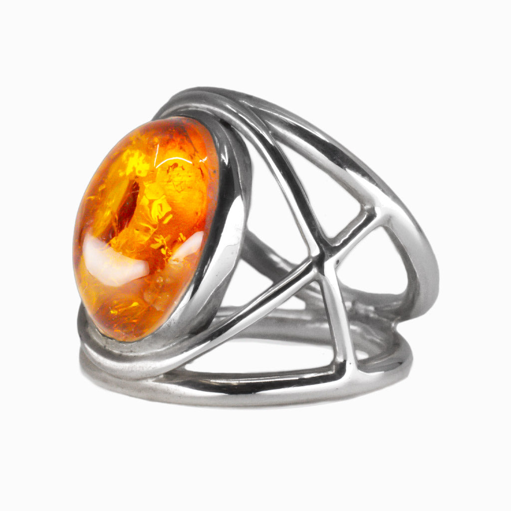 CABOCHON HALO AMBER RING STERLING SILVER | MADE IN EARTH OVAL