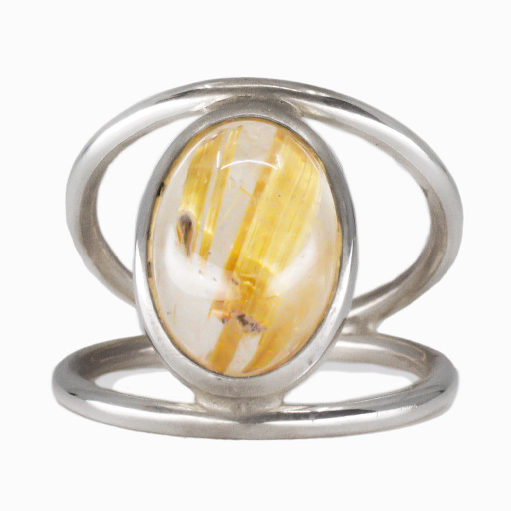 CABOCHON GOLDEN RUTILATED QUARTZ RING HALO STERLING SILVER | MADE IN EARTH 