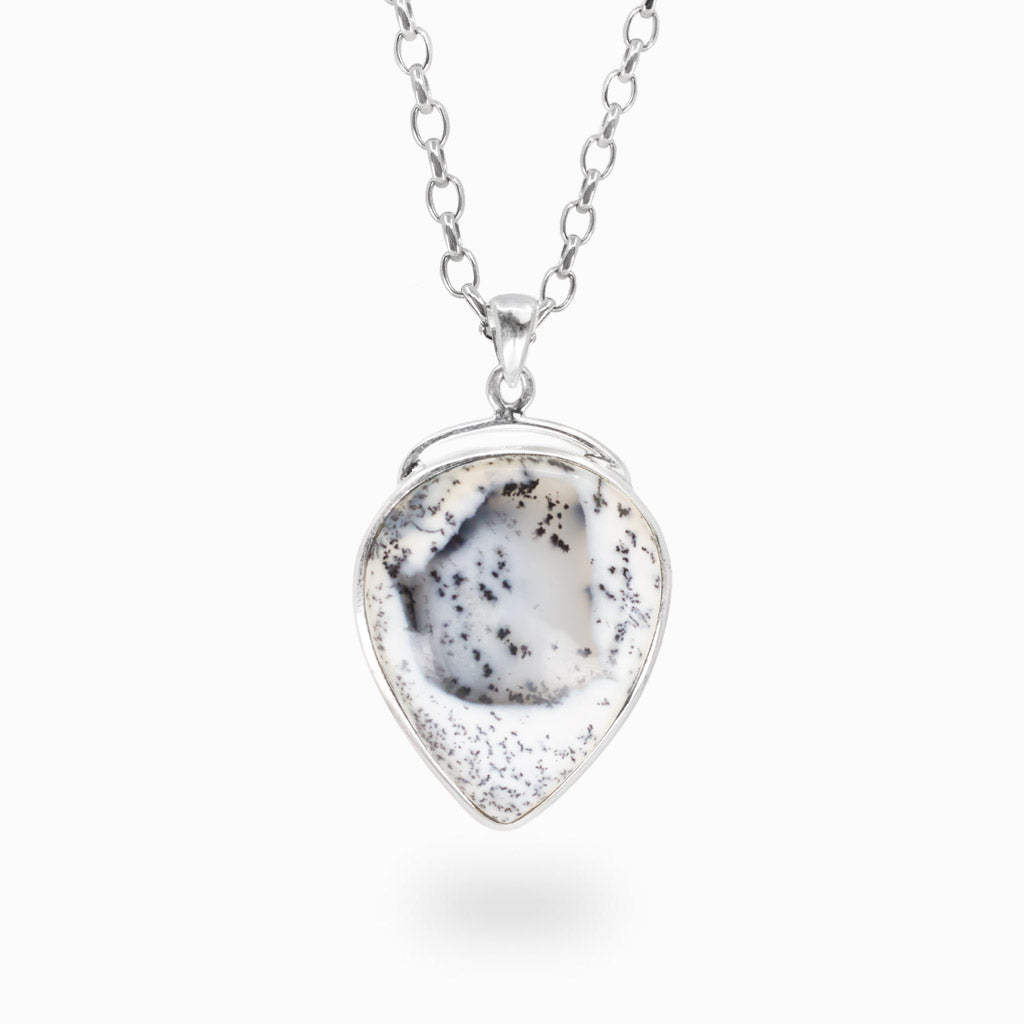 Dendritic opal teardrop necklace in sterling silver