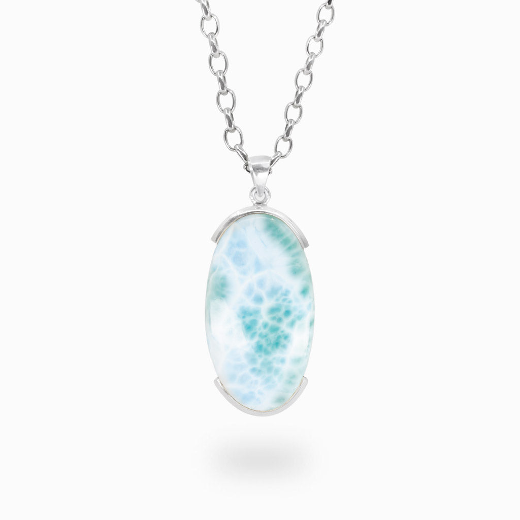Oval larimar cabochon necklace in sterling silver