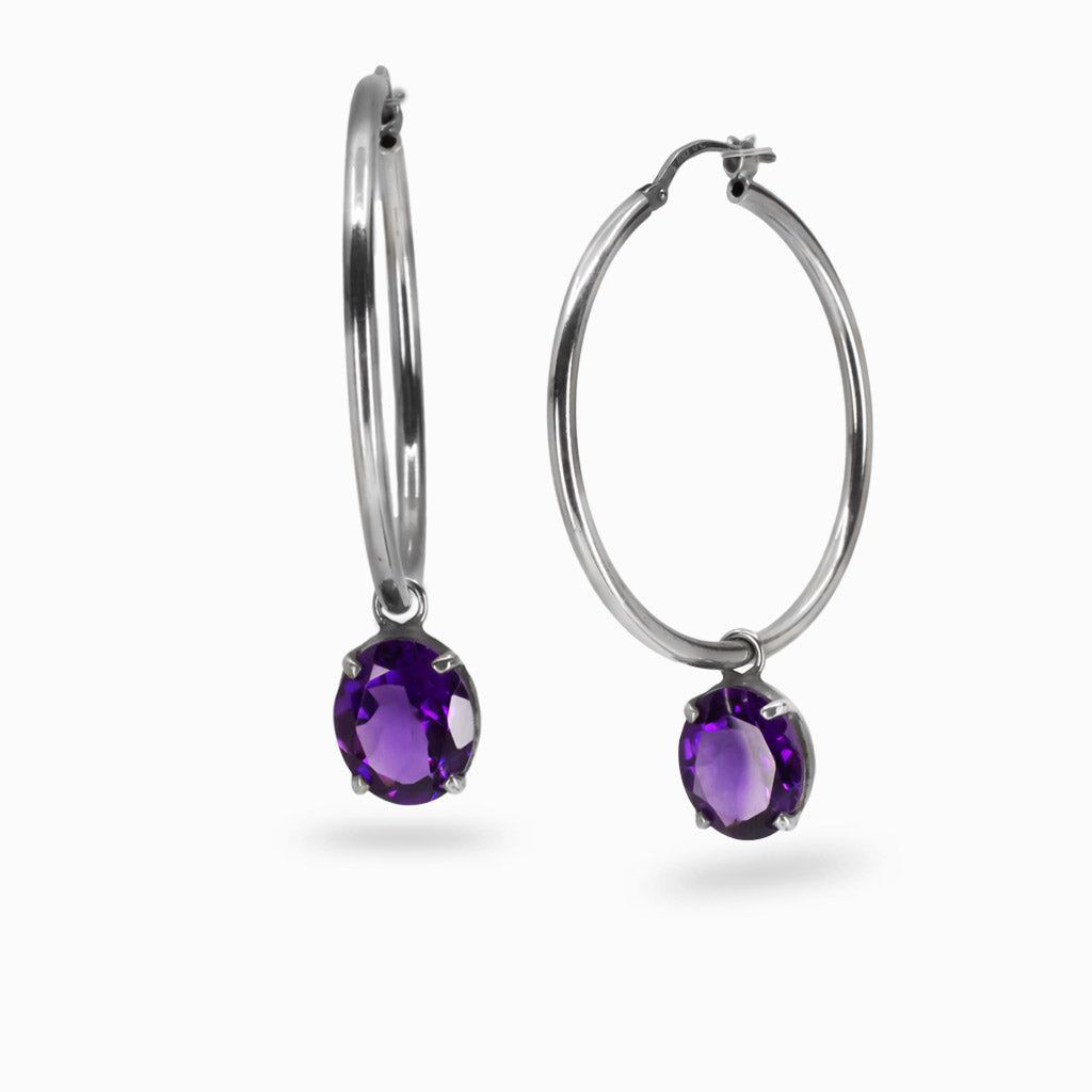 faceted oval amethyst hoop charms sterling silver interchangeable gemstone earring charms purple amethyst jewelry